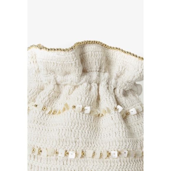 Lulus Beach Cream Beaded Woven Bucket Crossbody Bag With Adjustable Drawstrings - Picture 5 of 13